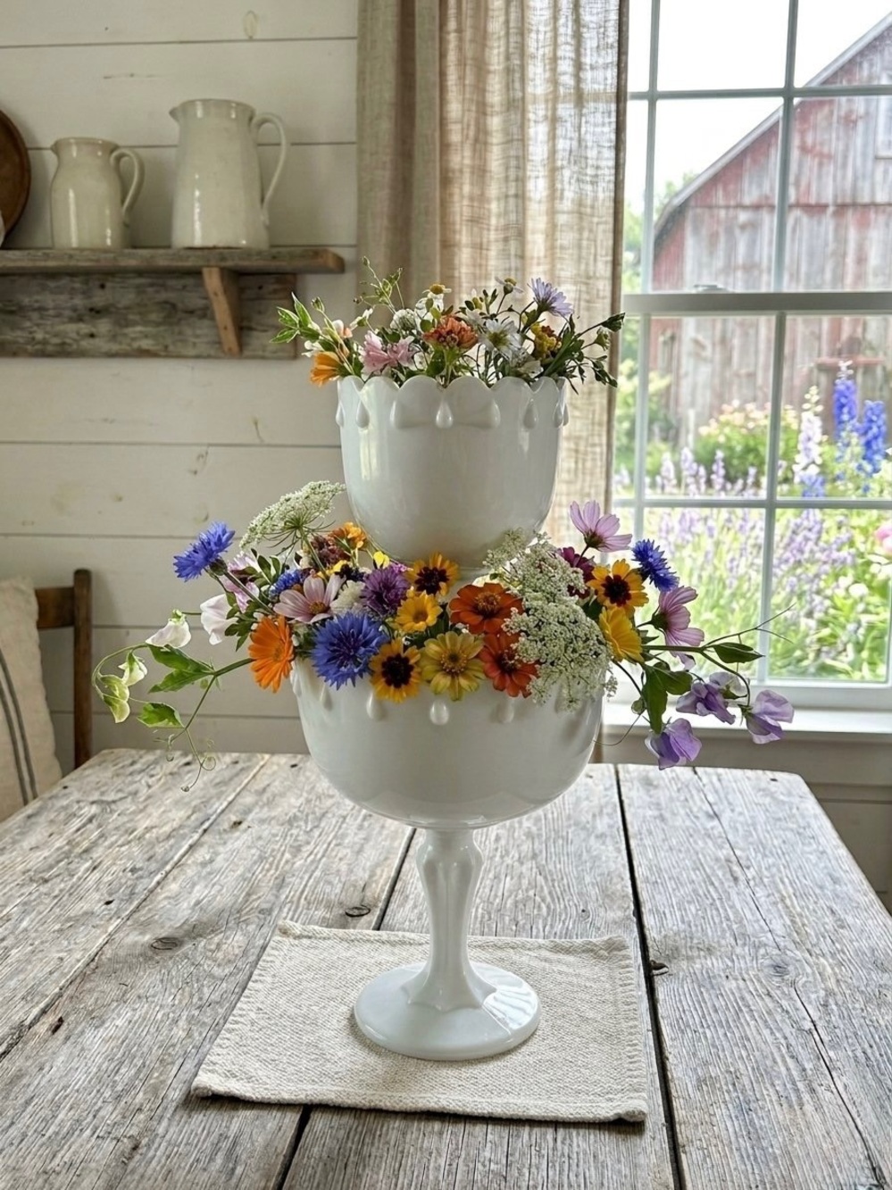 pair of vintage Indiana Glass white milk glass pedestal compote bowls